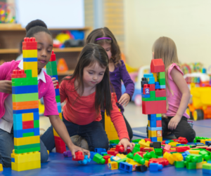 A child plays with blocks