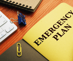 A yellow "Emergency Plan" folder.